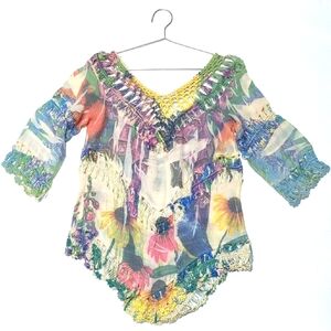 Vintage | Y2K | Crochet Long Sleeve | Cover Up | Bohemian Chic | Hippie | Floral